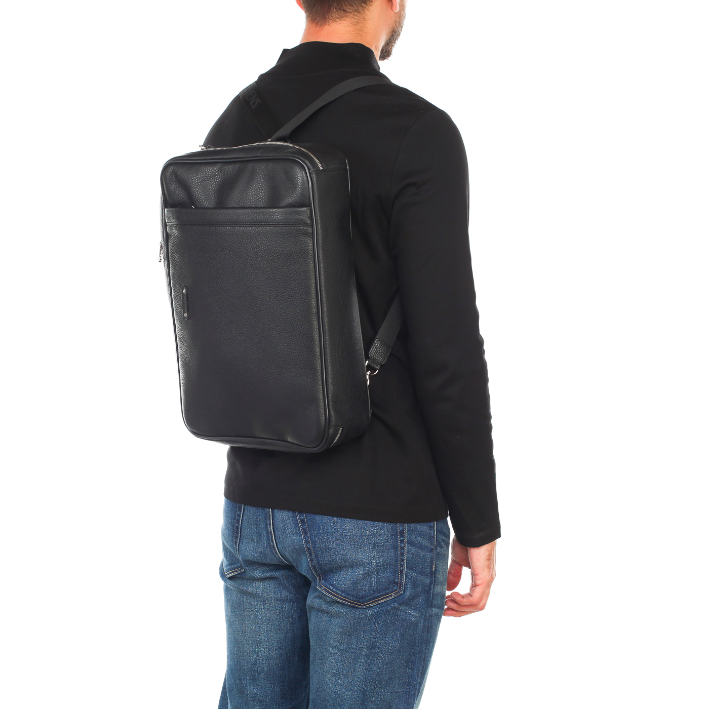 Мужская деловая сумка-рюкзак из черной кожи Stevens 